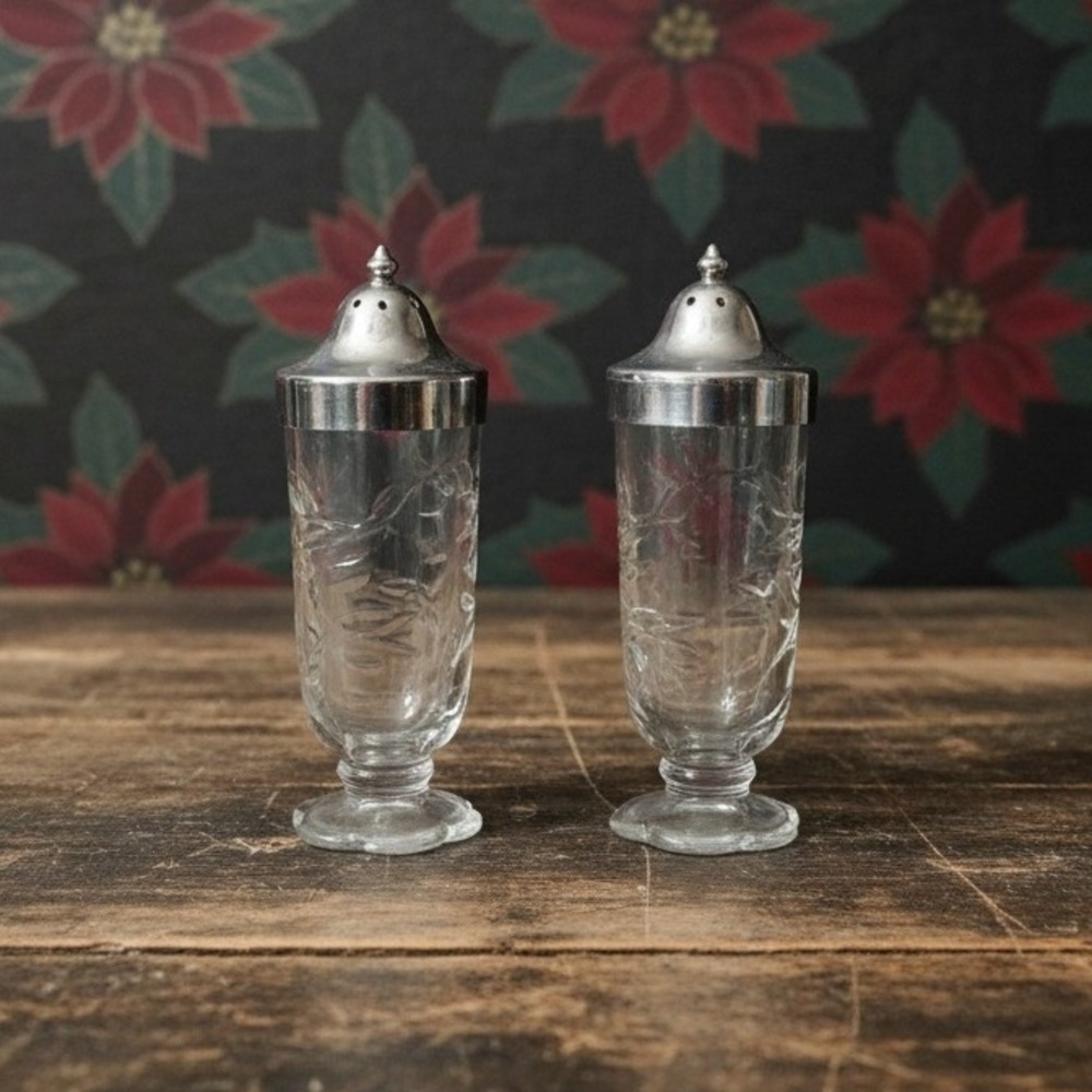 Vintage Princess House Fantasia Salt & Pepper Shakers Set Clear‎ Silver #5244
